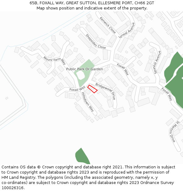 65B, FOXALL WAY, GREAT SUTTON, ELLESMERE PORT, CH66 2GT: Location map and indicative extent of plot