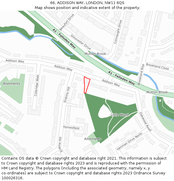 66, ADDISON WAY, LONDON, NW11 6QS: Location map and indicative extent of plot