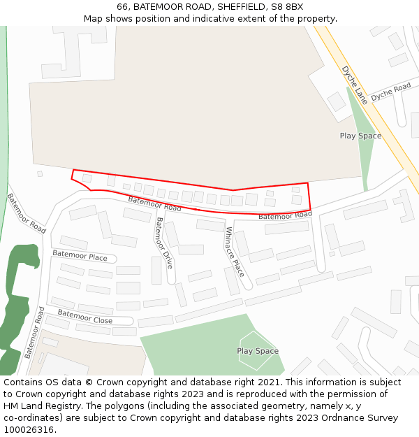 66, BATEMOOR ROAD, SHEFFIELD, S8 8BX: Location map and indicative extent of plot