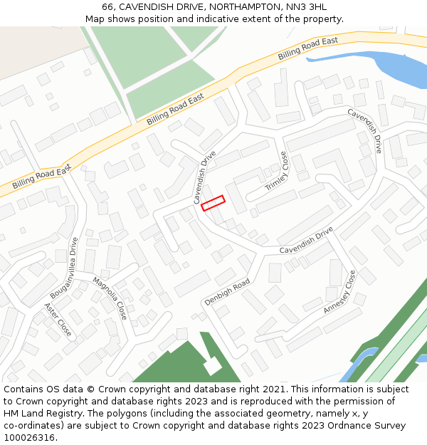 66, CAVENDISH DRIVE, NORTHAMPTON, NN3 3HL: Location map and indicative extent of plot