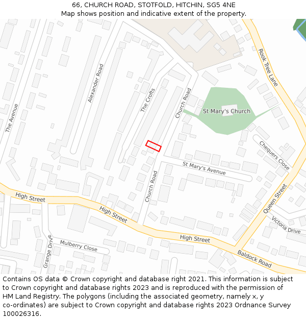 66, CHURCH ROAD, STOTFOLD, HITCHIN, SG5 4NE: Location map and indicative extent of plot