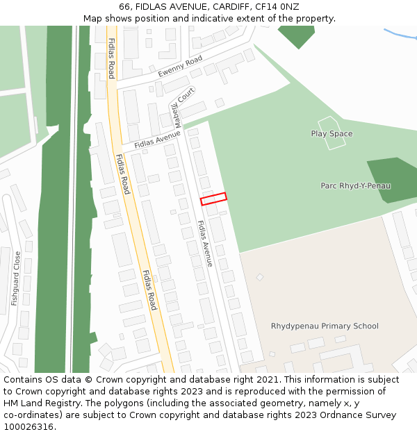 66, FIDLAS AVENUE, CARDIFF, CF14 0NZ: Location map and indicative extent of plot