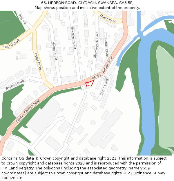 66, HEBRON ROAD, CLYDACH, SWANSEA, SA6 5EJ: Location map and indicative extent of plot