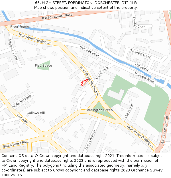 66, HIGH STREET, FORDINGTON, DORCHESTER, DT1 1LB: Location map and indicative extent of plot