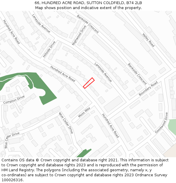 66, HUNDRED ACRE ROAD, SUTTON COLDFIELD, B74 2LB: Location map and indicative extent of plot