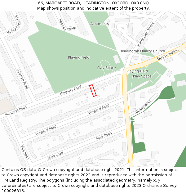 66, MARGARET ROAD, HEADINGTON, OXFORD, OX3 8NQ: Location map and indicative extent of plot