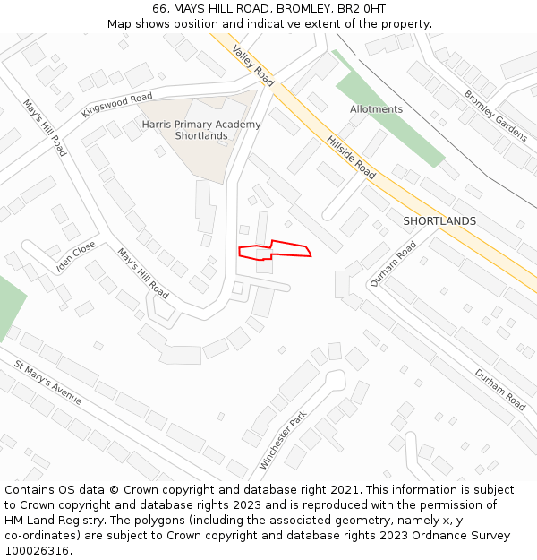 66, MAYS HILL ROAD, BROMLEY, BR2 0HT: Location map and indicative extent of plot