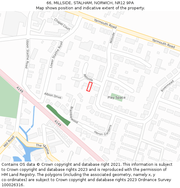 66, MILLSIDE, STALHAM, NORWICH, NR12 9PA: Location map and indicative extent of plot
