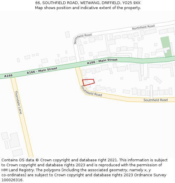 66, SOUTHFIELD ROAD, WETWANG, DRIFFIELD, YO25 9XX: Location map and indicative extent of plot