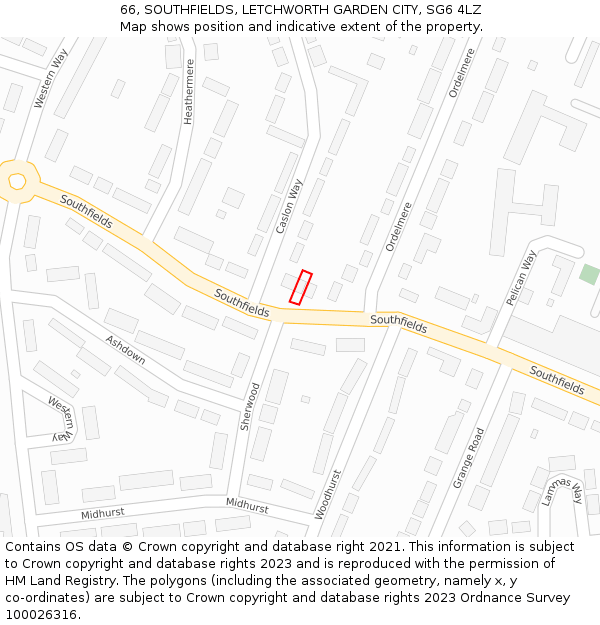 66, SOUTHFIELDS, LETCHWORTH GARDEN CITY, SG6 4LZ: Location map and indicative extent of plot