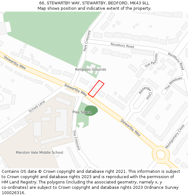 66, STEWARTBY WAY, STEWARTBY, BEDFORD, MK43 9LL: Location map and indicative extent of plot