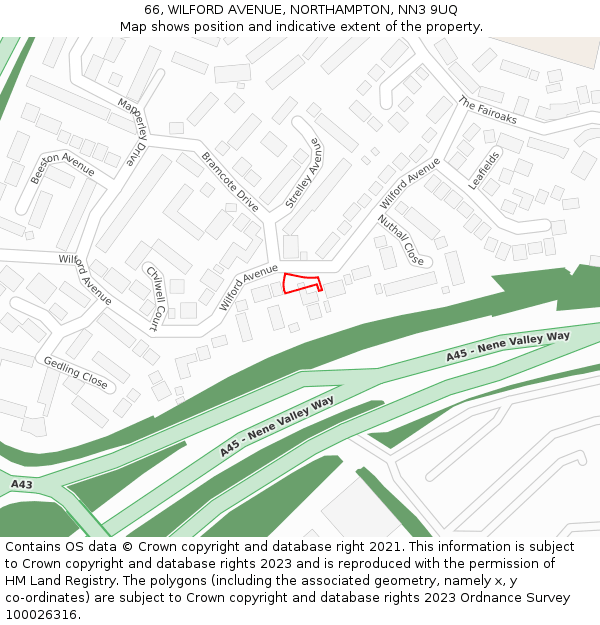 66, WILFORD AVENUE, NORTHAMPTON, NN3 9UQ: Location map and indicative extent of plot
