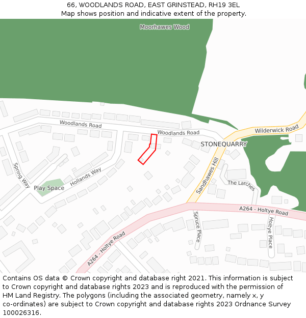 66, WOODLANDS ROAD, EAST GRINSTEAD, RH19 3EL: Location map and indicative extent of plot