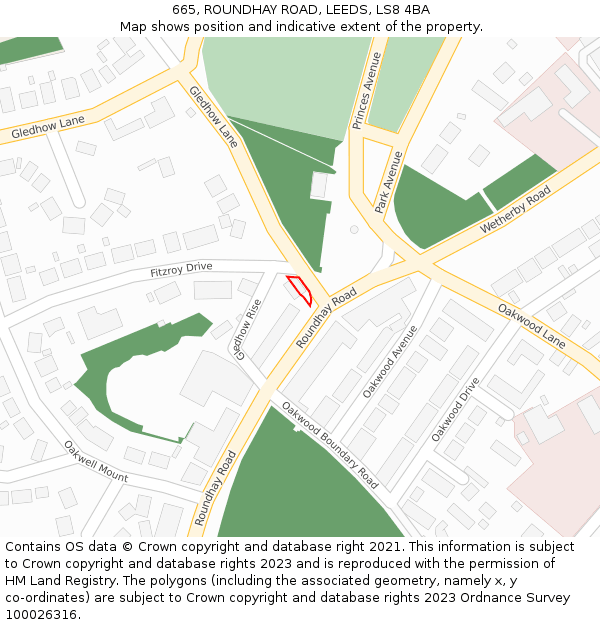 665, ROUNDHAY ROAD, LEEDS, LS8 4BA: Location map and indicative extent of plot