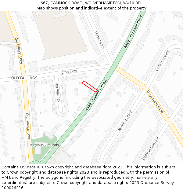 667, CANNOCK ROAD, WOLVERHAMPTON, WV10 8PH: Location map and indicative extent of plot