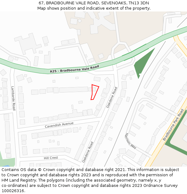 67, BRADBOURNE VALE ROAD, SEVENOAKS, TN13 3DN: Location map and indicative extent of plot