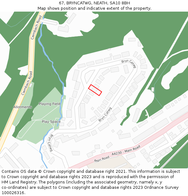 67, BRYNCATWG, NEATH, SA10 8BH: Location map and indicative extent of plot