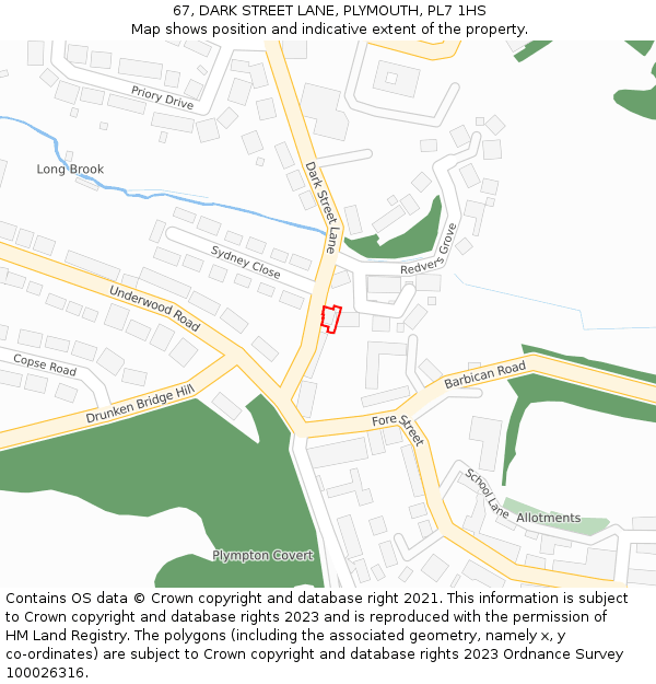 67, DARK STREET LANE, PLYMOUTH, PL7 1HS: Location map and indicative extent of plot