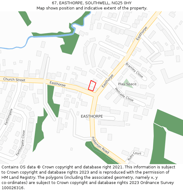 67, EASTHORPE, SOUTHWELL, NG25 0HY: Location map and indicative extent of plot