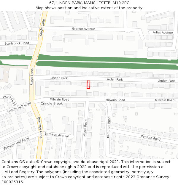 67, LINDEN PARK, MANCHESTER, M19 2PG: Location map and indicative extent of plot