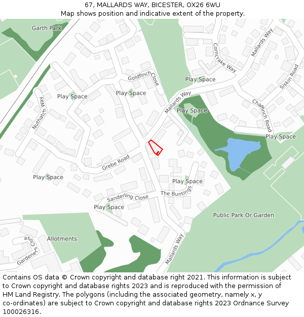 67, MALLARDS WAY, BICESTER, OX26 6WU: Location map and indicative extent of plot