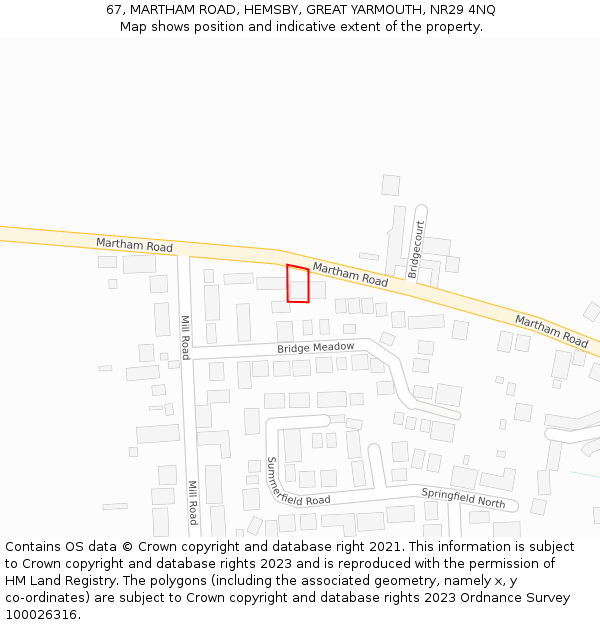 67, MARTHAM ROAD, HEMSBY, GREAT YARMOUTH, NR29 4NQ: Location map and indicative extent of plot