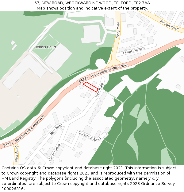67, NEW ROAD, WROCKWARDINE WOOD, TELFORD, TF2 7AA: Location map and indicative extent of plot
