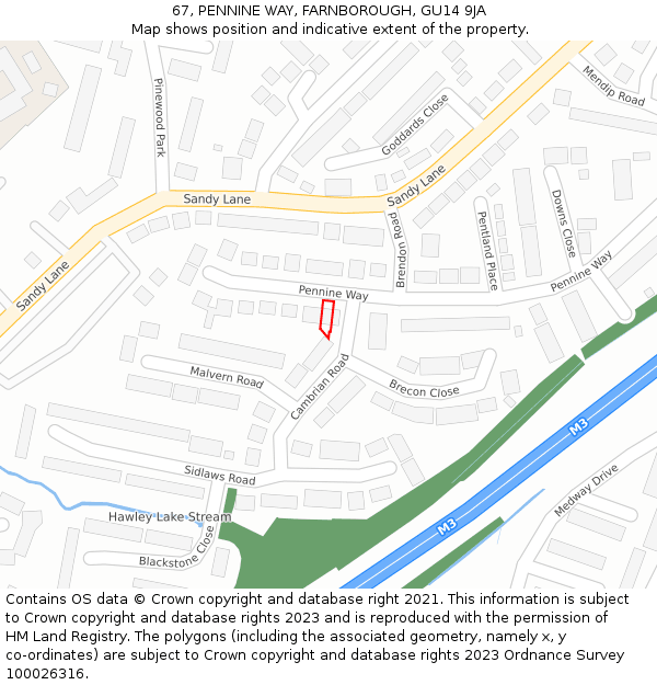 67, PENNINE WAY, FARNBOROUGH, GU14 9JA: Location map and indicative extent of plot