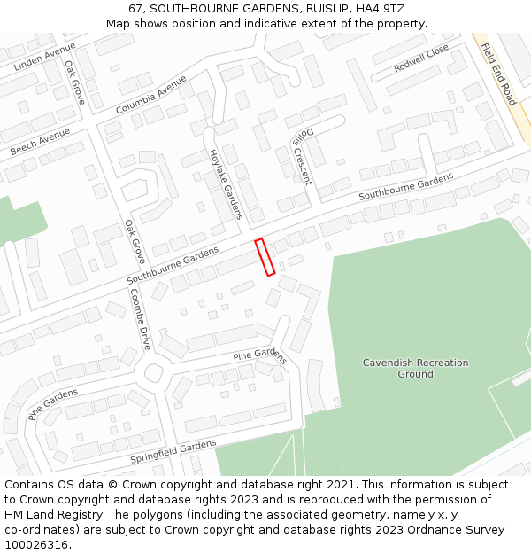 67, SOUTHBOURNE GARDENS, RUISLIP, HA4 9TZ: Location map and indicative extent of plot