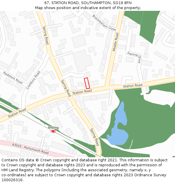 67, STATION ROAD, SOUTHAMPTON, SO19 8FN: Location map and indicative extent of plot