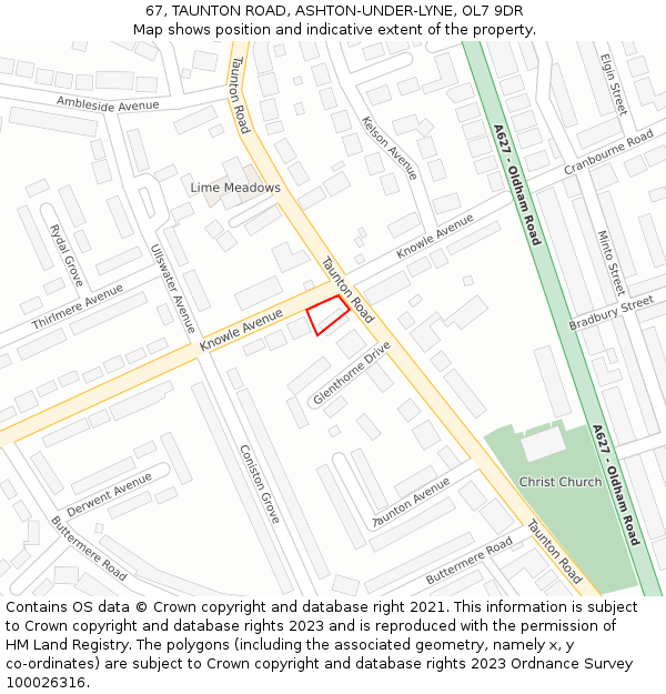 67, TAUNTON ROAD, ASHTON-UNDER-LYNE, OL7 9DR: Location map and indicative extent of plot