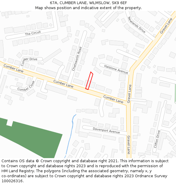 67A, CUMBER LANE, WILMSLOW, SK9 6EF: Location map and indicative extent of plot