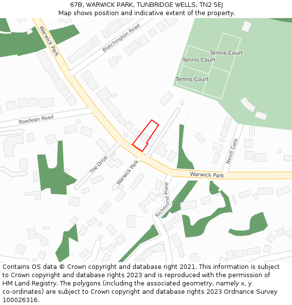 67B, WARWICK PARK, TUNBRIDGE WELLS, TN2 5EJ: Location map and indicative extent of plot