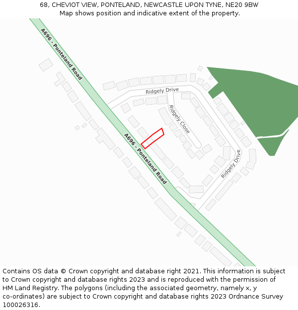 68, CHEVIOT VIEW, PONTELAND, NEWCASTLE UPON TYNE, NE20 9BW: Location map and indicative extent of plot