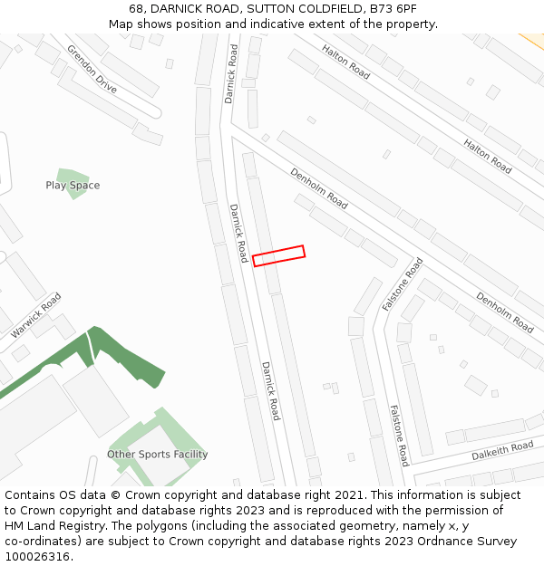 68, DARNICK ROAD, SUTTON COLDFIELD, B73 6PF: Location map and indicative extent of plot