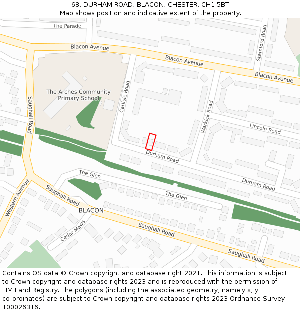 68, DURHAM ROAD, BLACON, CHESTER, CH1 5BT: Location map and indicative extent of plot