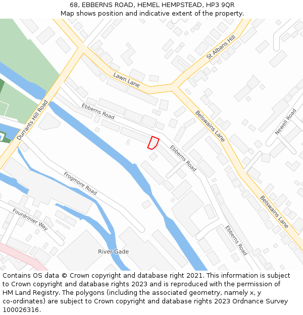 68, EBBERNS ROAD, HEMEL HEMPSTEAD, HP3 9QR: Location map and indicative extent of plot