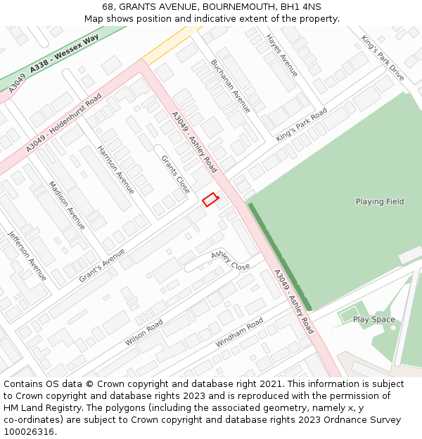 68, GRANTS AVENUE, BOURNEMOUTH, BH1 4NS: Location map and indicative extent of plot