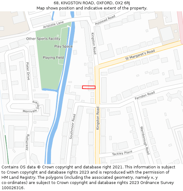 68, KINGSTON ROAD, OXFORD, OX2 6RJ: Location map and indicative extent of plot