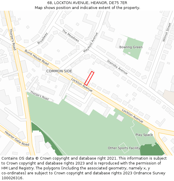 68, LOCKTON AVENUE, HEANOR, DE75 7ER: Location map and indicative extent of plot