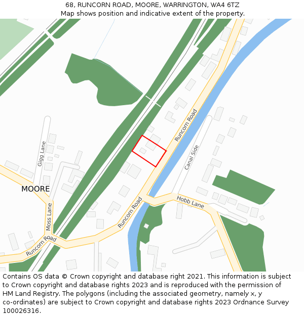 68, RUNCORN ROAD, MOORE, WARRINGTON, WA4 6TZ: Location map and indicative extent of plot