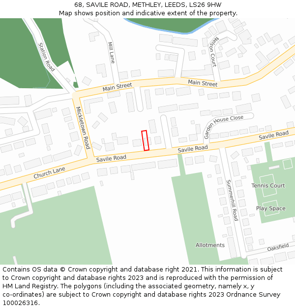 68, SAVILE ROAD, METHLEY, LEEDS, LS26 9HW: Location map and indicative extent of plot