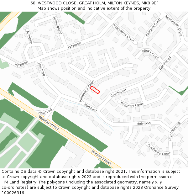 68, WESTWOOD CLOSE, GREAT HOLM, MILTON KEYNES, MK8 9EF: Location map and indicative extent of plot