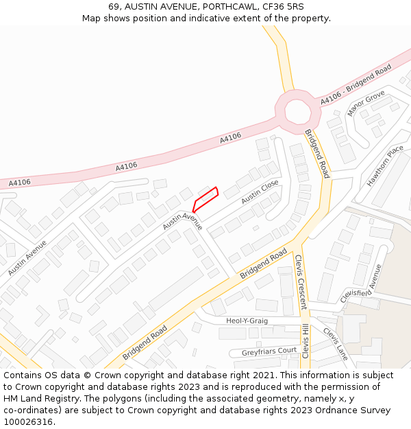 69, AUSTIN AVENUE, PORTHCAWL, CF36 5RS: Location map and indicative extent of plot