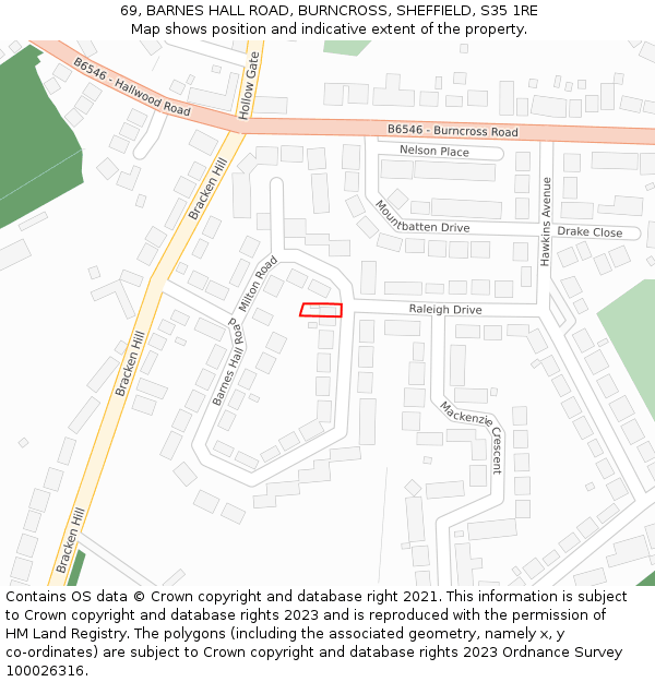 69, BARNES HALL ROAD, BURNCROSS, SHEFFIELD, S35 1RE: Location map and indicative extent of plot