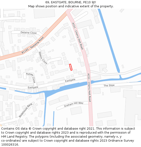 69, EASTGATE, BOURNE, PE10 9JY: Location map and indicative extent of plot