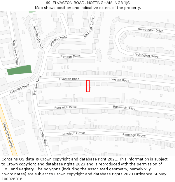 69, ELVASTON ROAD, NOTTINGHAM, NG8 1JS: Location map and indicative extent of plot