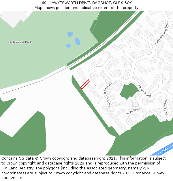 69, HAWKESWORTH DRIVE, BAGSHOT, GU19 5QY: Location map and indicative extent of plot
