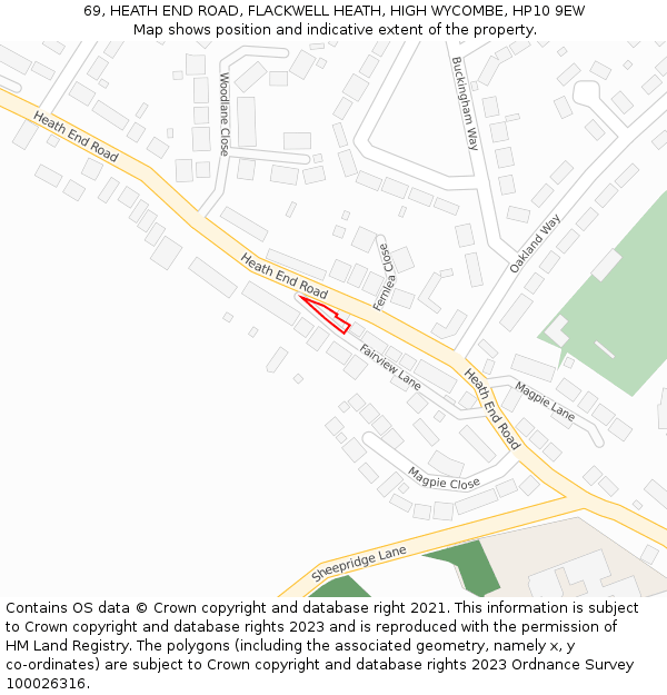 69, HEATH END ROAD, FLACKWELL HEATH, HIGH WYCOMBE, HP10 9EW: Location map and indicative extent of plot