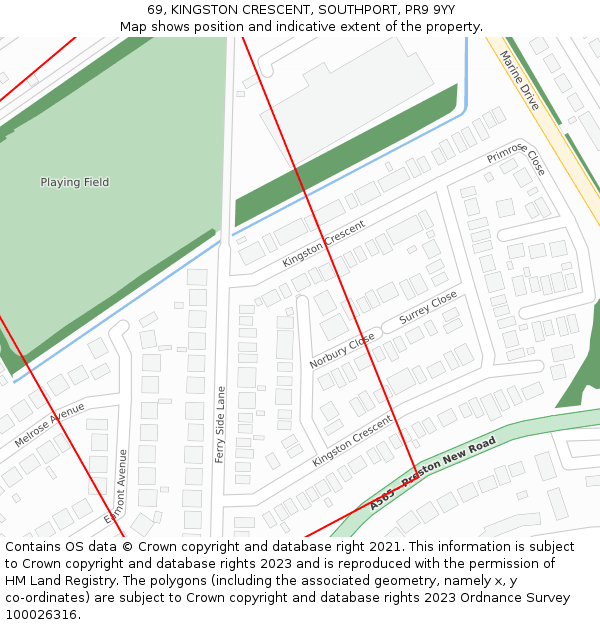 69, KINGSTON CRESCENT, SOUTHPORT, PR9 9YY: Location map and indicative extent of plot